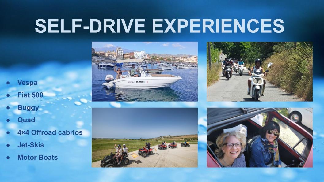 Sicily Incentive Self-Drive, vespa, fiat 500, buggy, quad, 4x4 offroad cabrios, jet-skis, motor boats